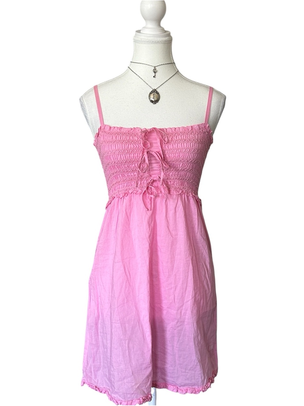 Y2K “Silk & Satin” Bubblegum Pink Ruffle Trim Babydoll Style Dress